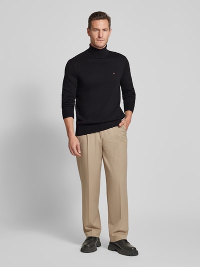 Peek & Cloppenburg Tommy HilfigerRollkragenpullover mit Logo-Stitching Modell 'PIMA' in black