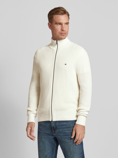Peek & Cloppenburg Tommy HilfigerStrickjacke Mit Geripptem Stehkragen In Offwhite