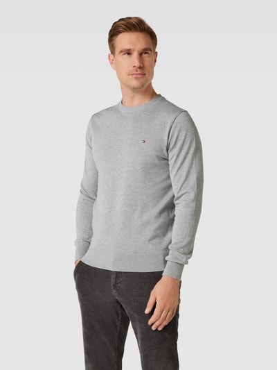 Peek & Cloppenburg Tommy HilfigerStrickpullover Mit Logo-Stitching In Mittelgrau Melange