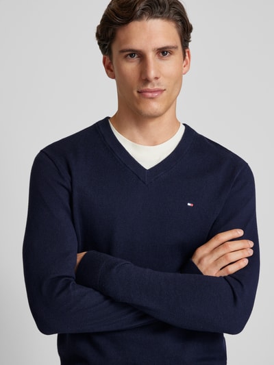 Peek & Cloppenburg Tommy HilfigerStrickpullover Mit Logo-Stitching Modell 'PIMA' In Marine
