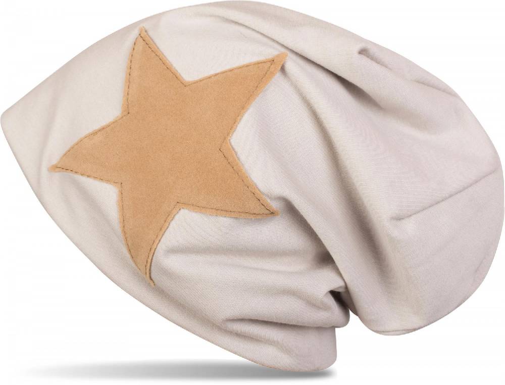 Stylebreaker Beanie mit aufgenähtem Kunstleder Stern