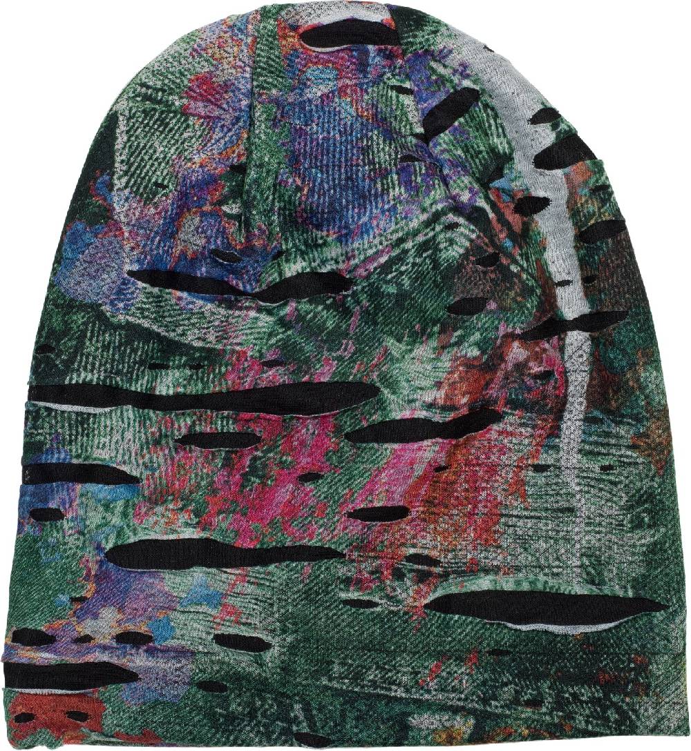 Stylebreaker Beanie mit Farbklecksen in Destroyed Optik