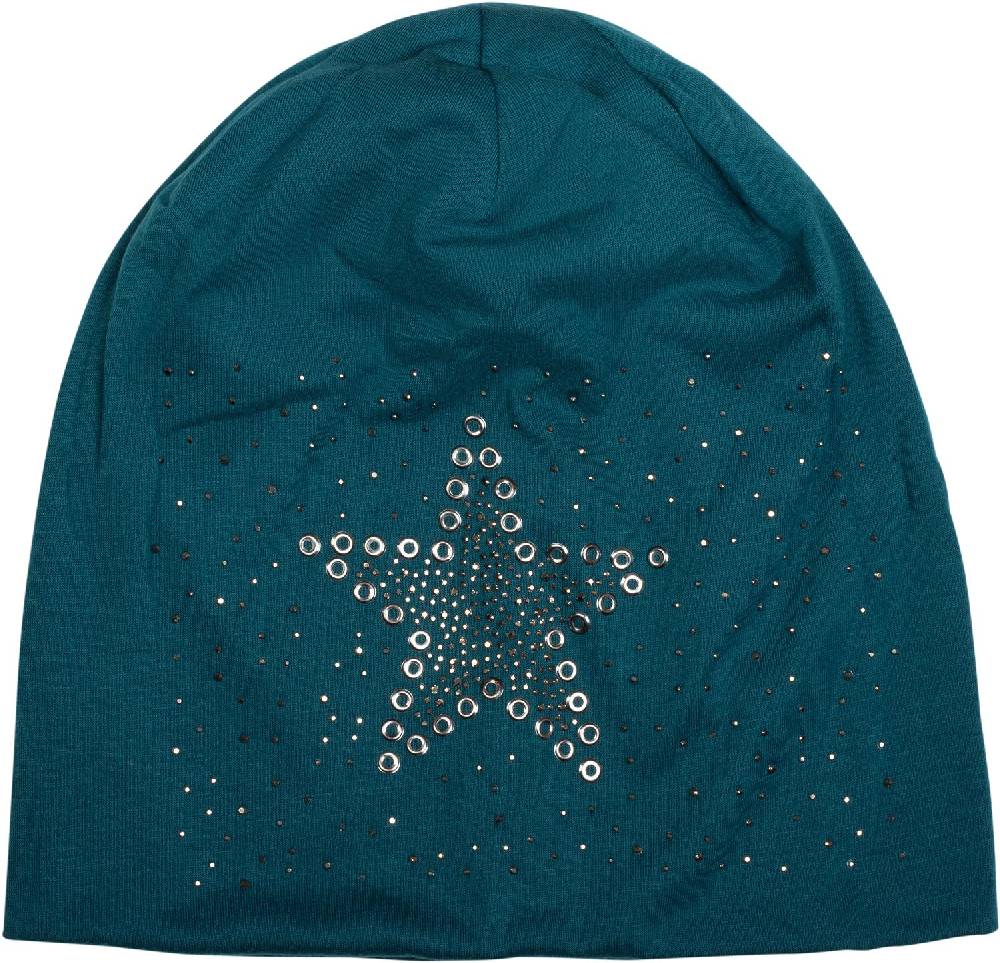 Stylebreaker Beanie mit Stern aus Strass und Lochnieten