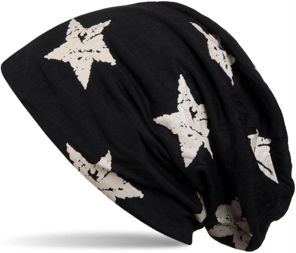 Stylebreaker Beanie mit Sterne Print im Destroyed Look