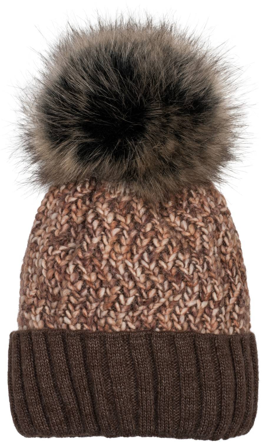 Stylebreaker Bunte Strick Bommelmütze mit Thermo-Fleece