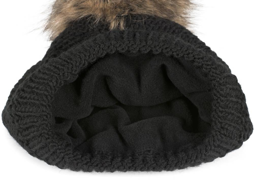 Stylebreaker Einfarbige Strick Bommelmütze Mit Thermo-Fleece