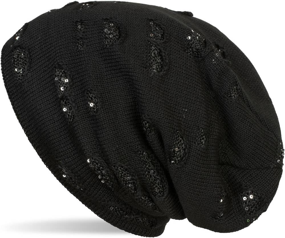 Stylebreaker Feinstrick Beanie mit Pailletten im Destroyed Look
