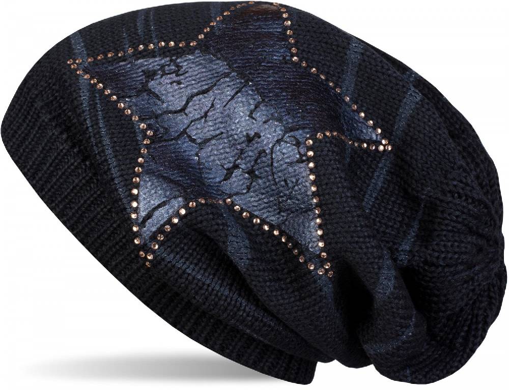 Stylebreaker Feinstrick Beanie mit Stern und Strass