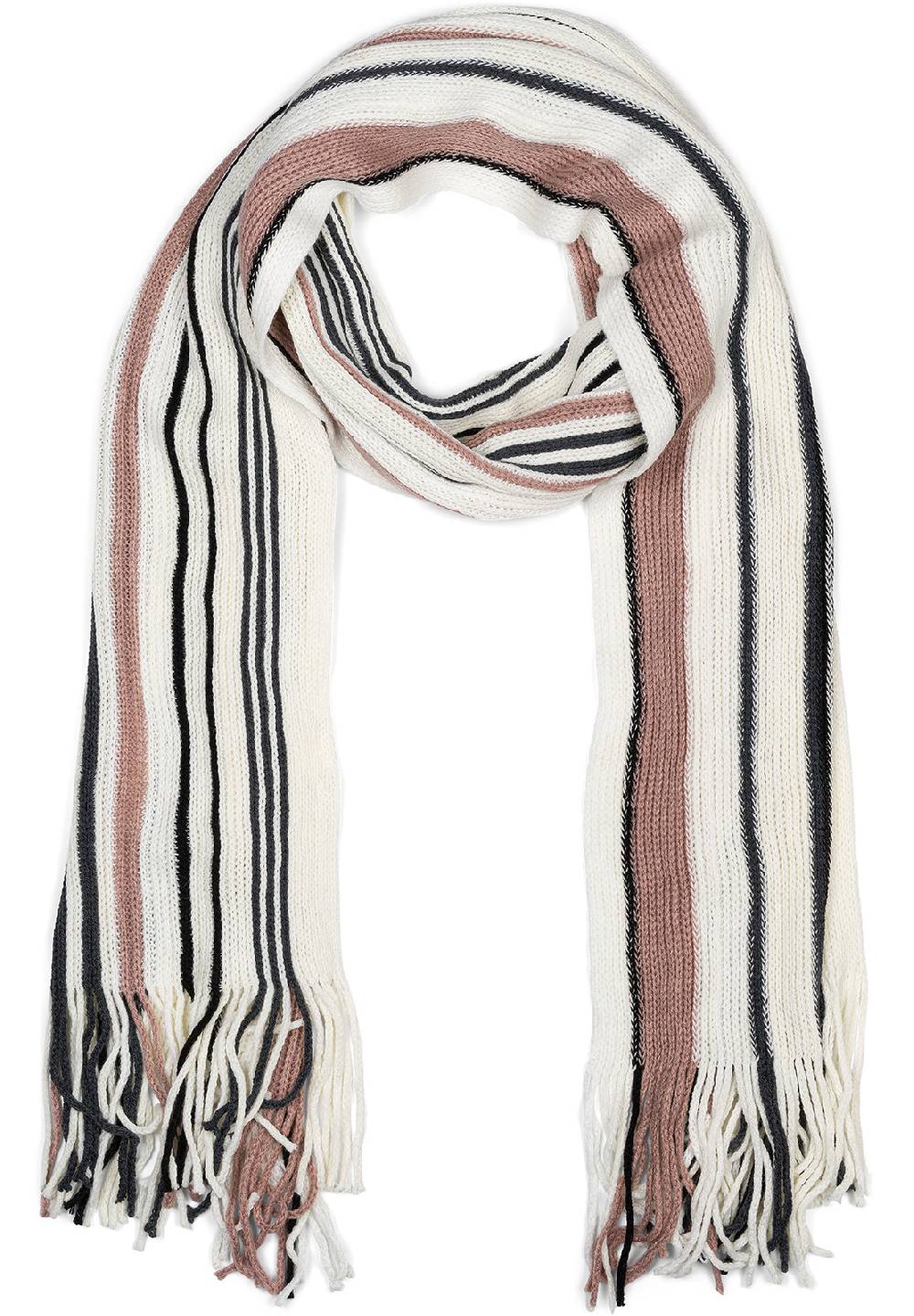 Stylebreaker Feinstrick Schal Mit Streifen Muster Und Fransen