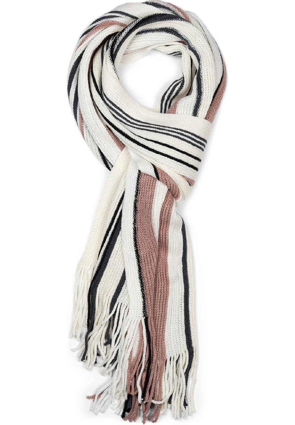 Stylebreaker Feinstrick Schal mit Streifen Muster und Fransen