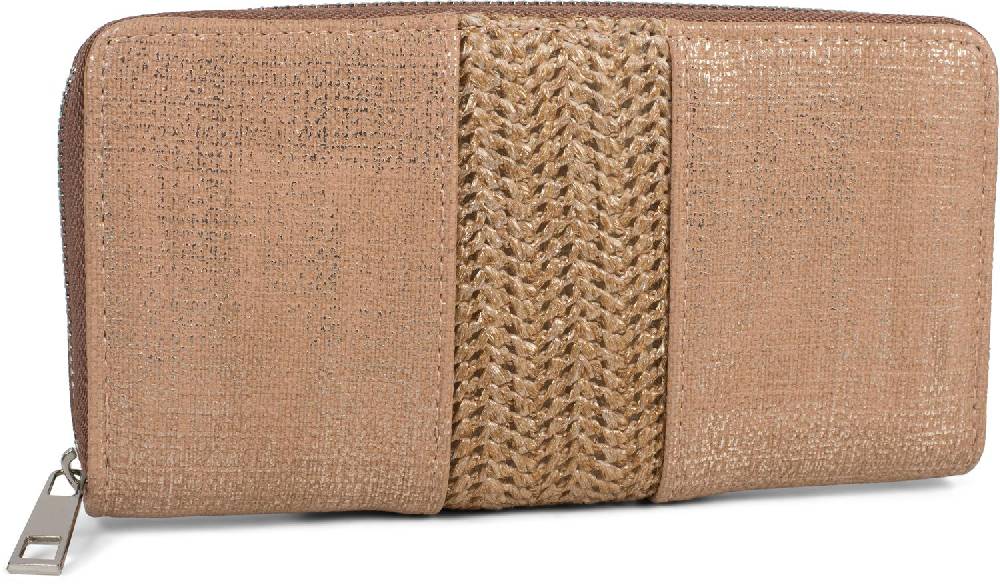 Stylebreaker Geldbörse mit Webstoff Applikation und Metallic Oberfläche