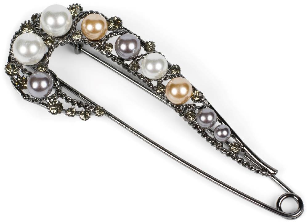 Stylebreaker Große Schmucknadel mit Strass und Perlen