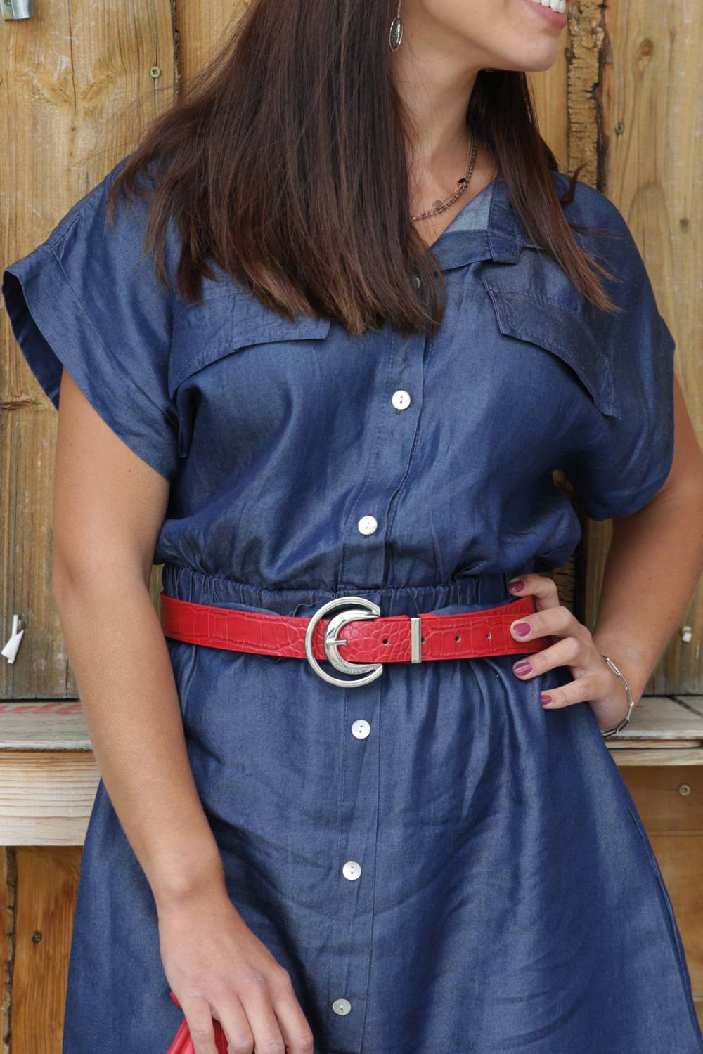 Stylebreaker Gürtel Krokoleder Optik Halbmond Schnalle