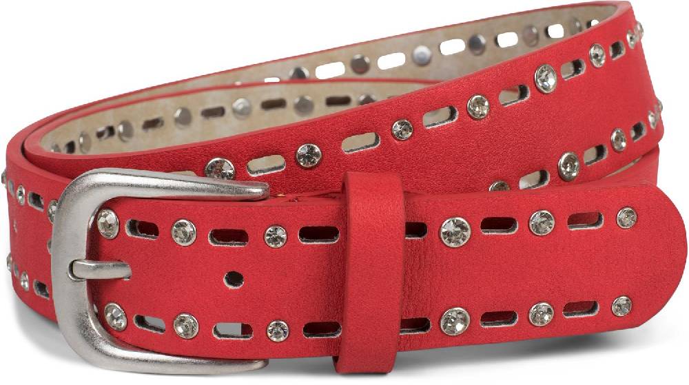 Stylebreaker Gürtel mit Strass und ovalem Lasercut Muster