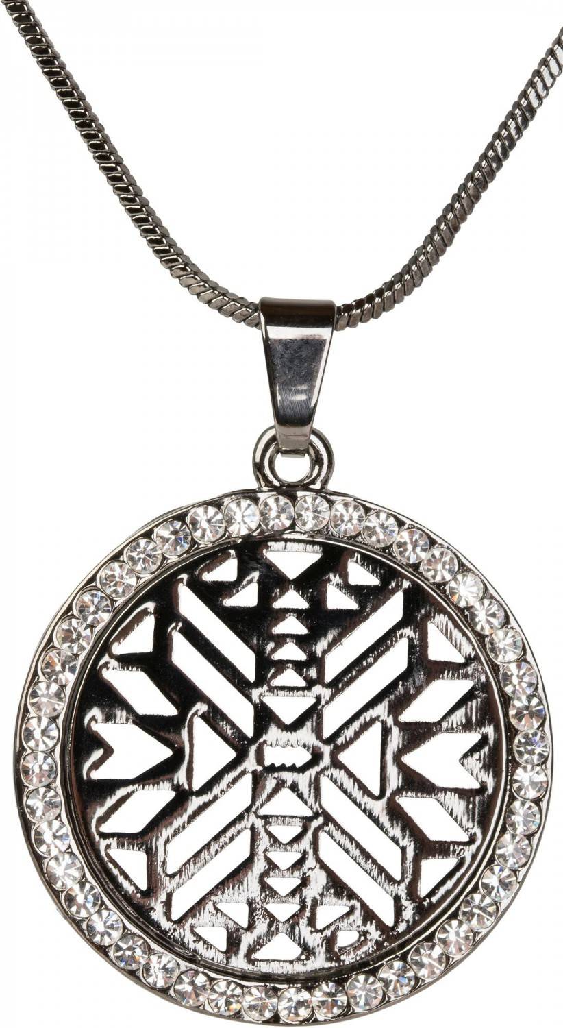 Stylebreaker Halskette mit rundem Ethno Anhänger & Strass