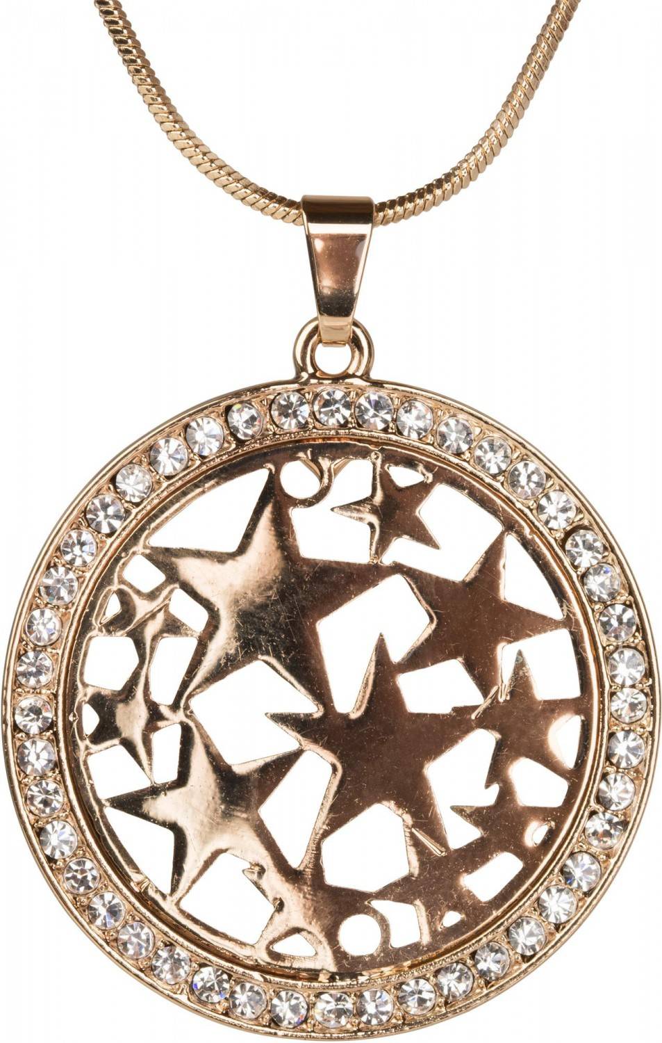 Stylebreaker Halskette mit rundem Stern Anhänger und Strass