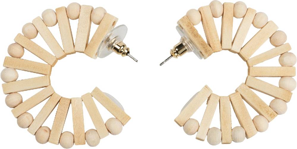 Stylebreaker Holz Creolen Ohrringe mit Perlen und Stäbchen