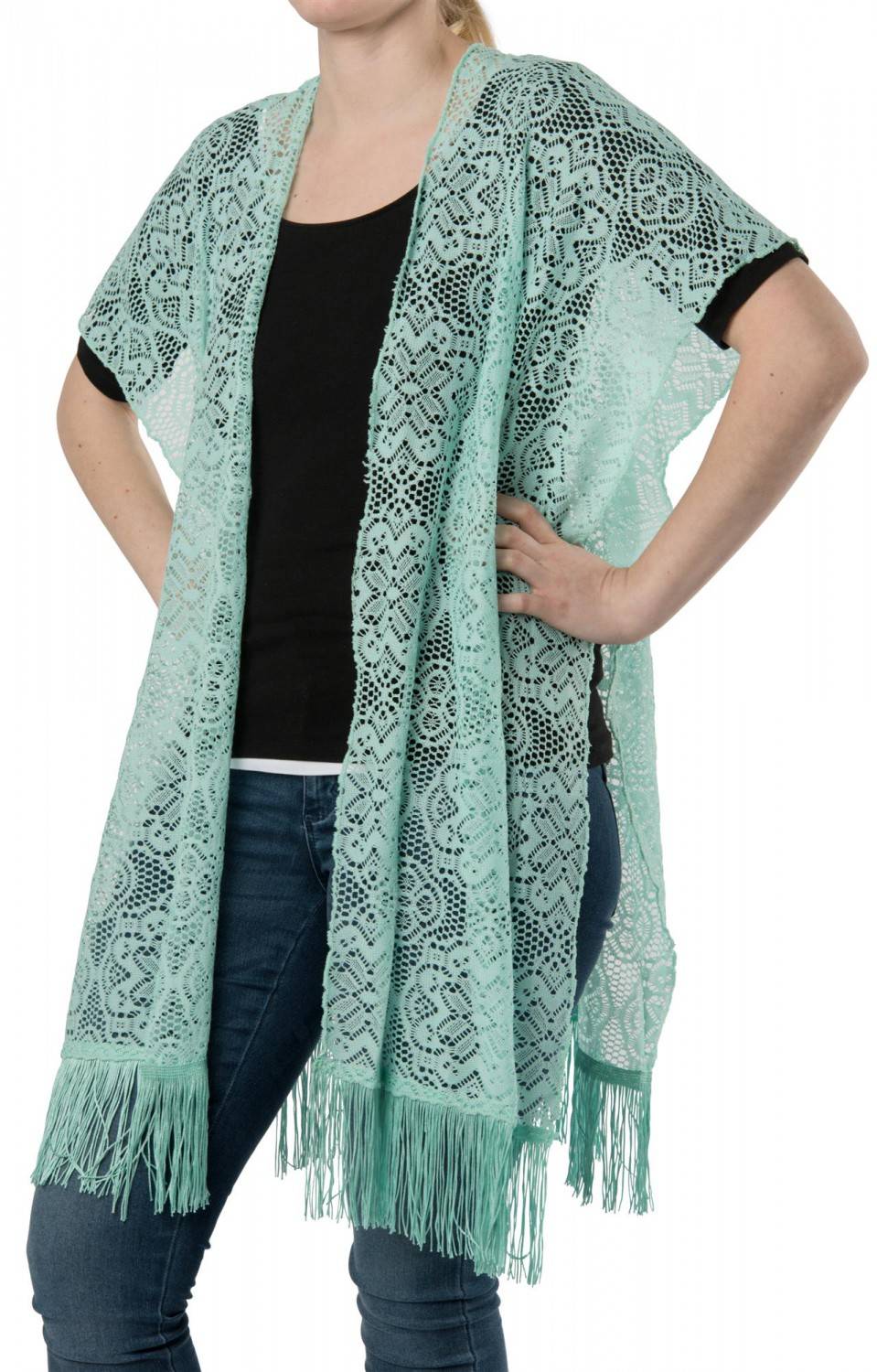 Stylebreaker Leichte Häkelweste im Blumendesign mit Fransen