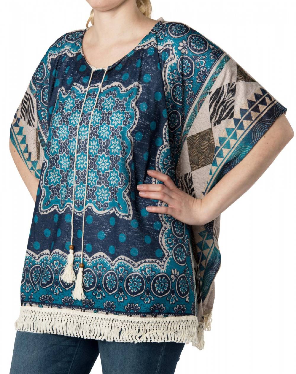 Stylebreaker Leichter Poncho mit Ethno Blumen Muster