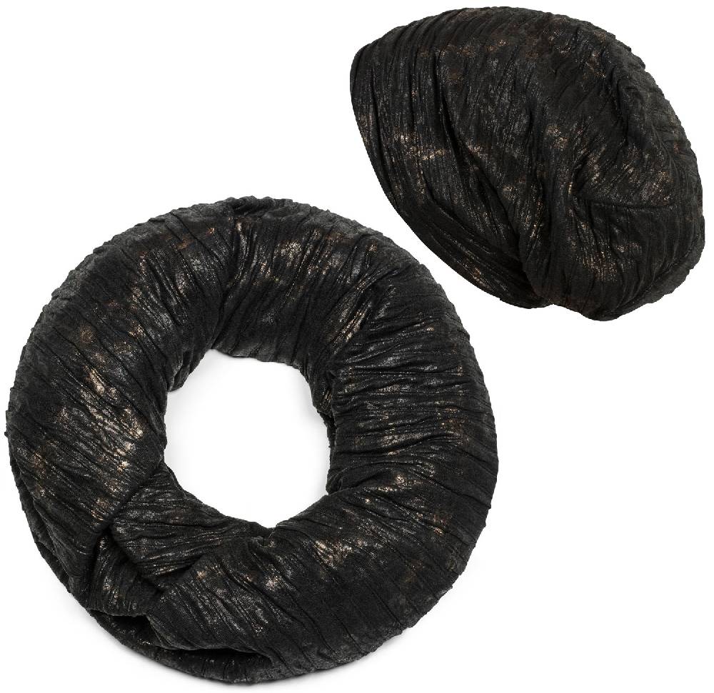Stylebreaker Loop und Beanie Set im Antik Metallic Look mit Falten
