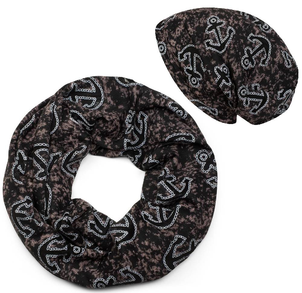 Stylebreaker Loop und Beanie Set im maritimen Anker Seil Print Look