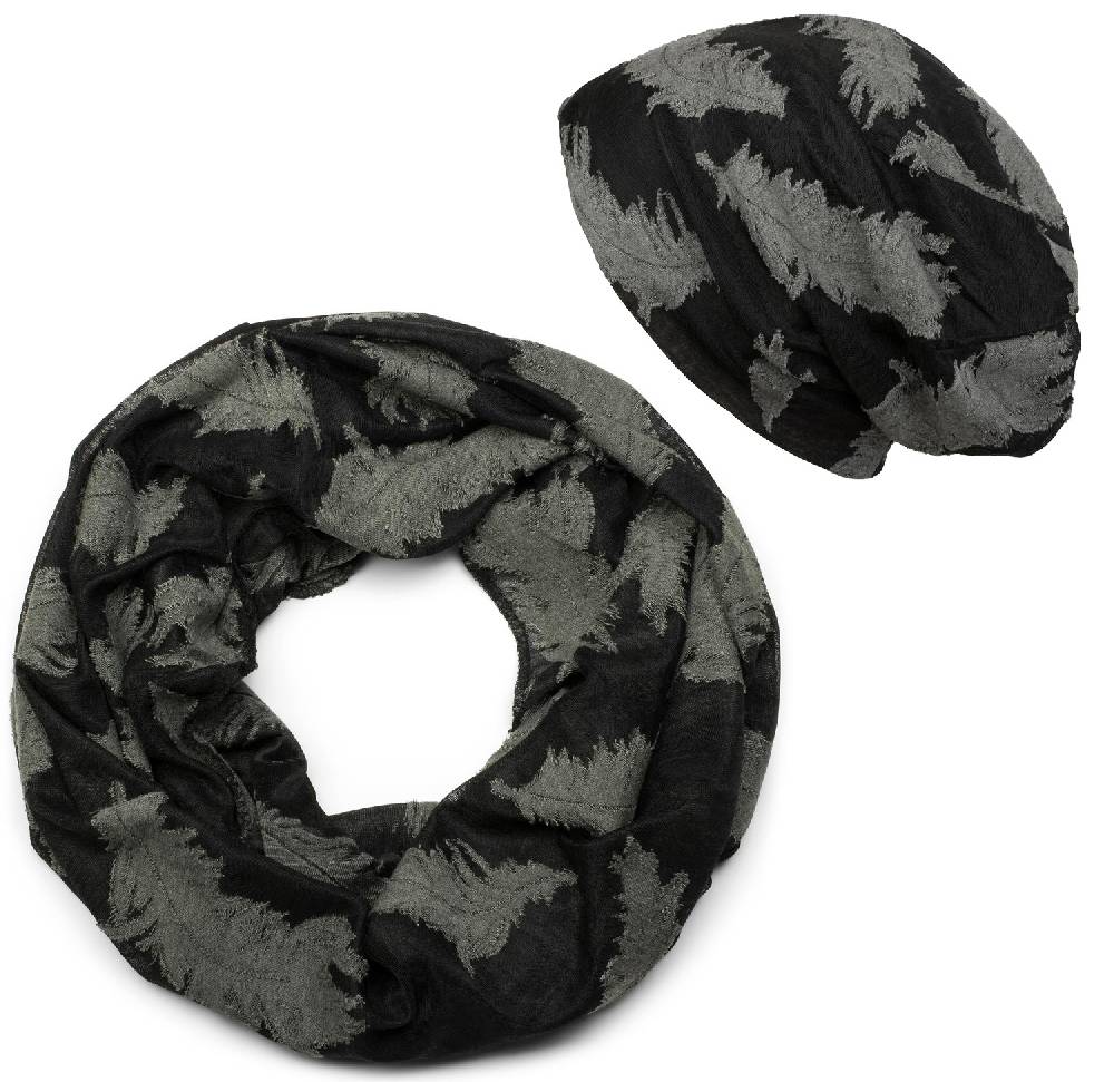Stylebreaker Loop und Beanie Set mit gewebtem Feder Muster