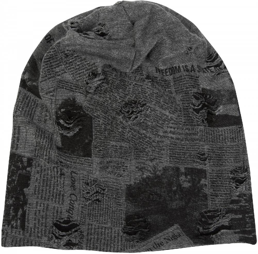 Stylebreaker Loop Und Beanie Set Newspaper Print Used Look