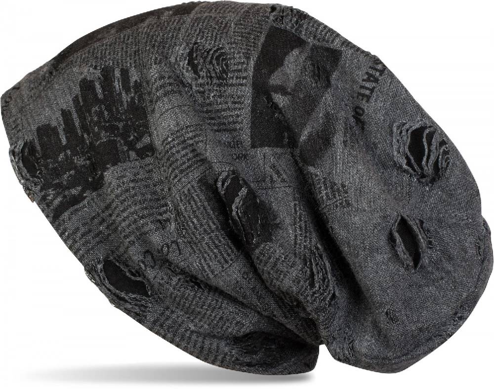 Stylebreaker Loop Und Beanie Set Newspaper Print Used Look
