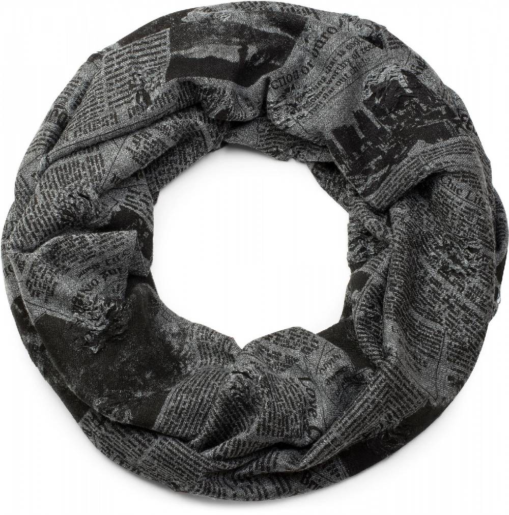 Stylebreaker Loop Und Beanie Set Newspaper Print Used Look