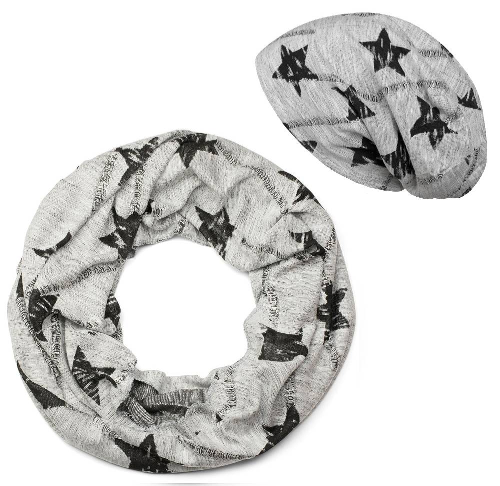 Stylebreaker Loop und Beanie Set Sterne Print Used Look