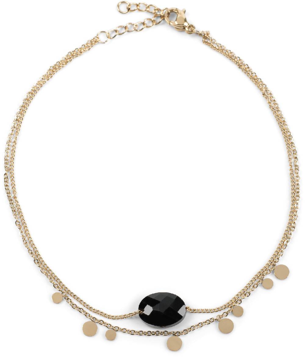 Stylebreaker Mehrlagiges Fußkettchen mit Plättchen und Stein