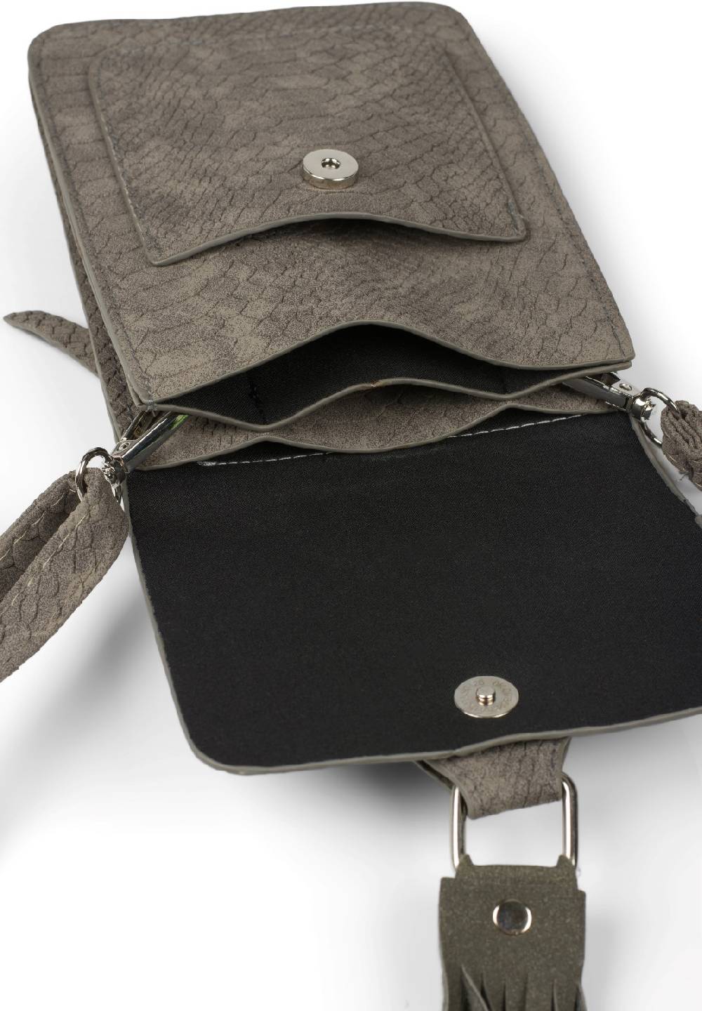 Stylebreaker Mini Umhängetasche Schlangenleder Optik Fransen