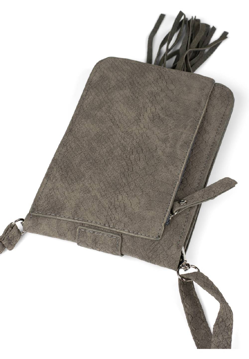 Stylebreaker Mini Umhängetasche Schlangenleder Optik Fransen