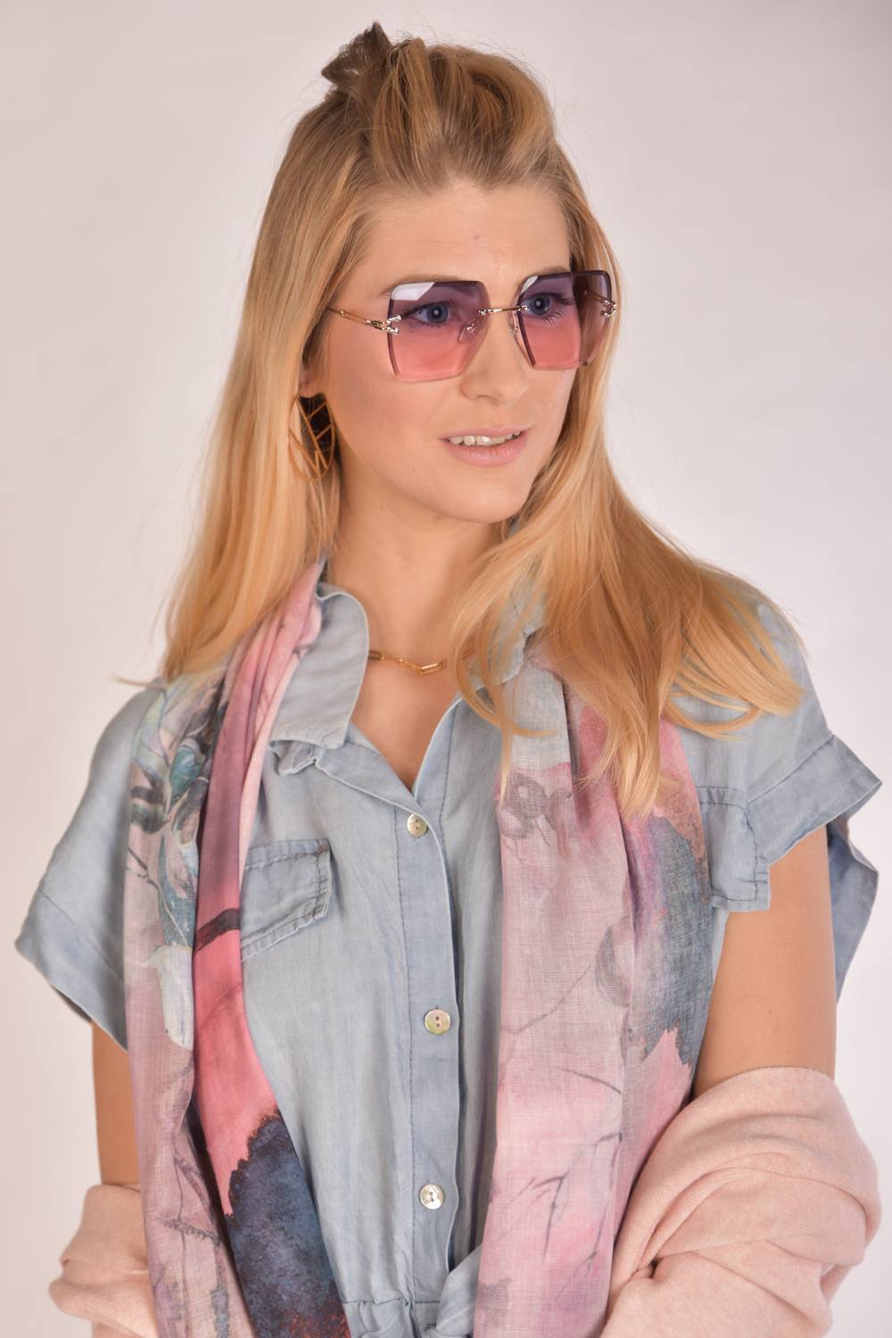 Stylebreaker Rahmenlose Rechteckige Sonnenbrille Mit Diamant Schliff