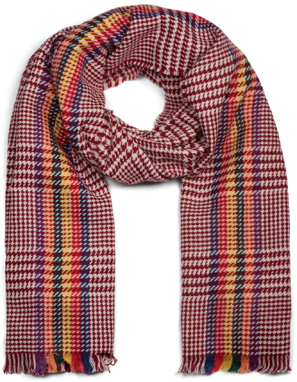 Stylebreaker Schal mit Hahnentritt Muster und bunten Streifen