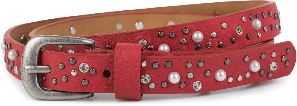 Stylebreaker Schmaler Nietengürtel mit Perlen und Strass