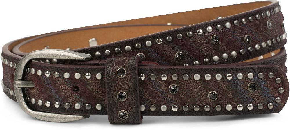 Stylebreaker Schmaler Nietengürtel mit Streifen und Strass