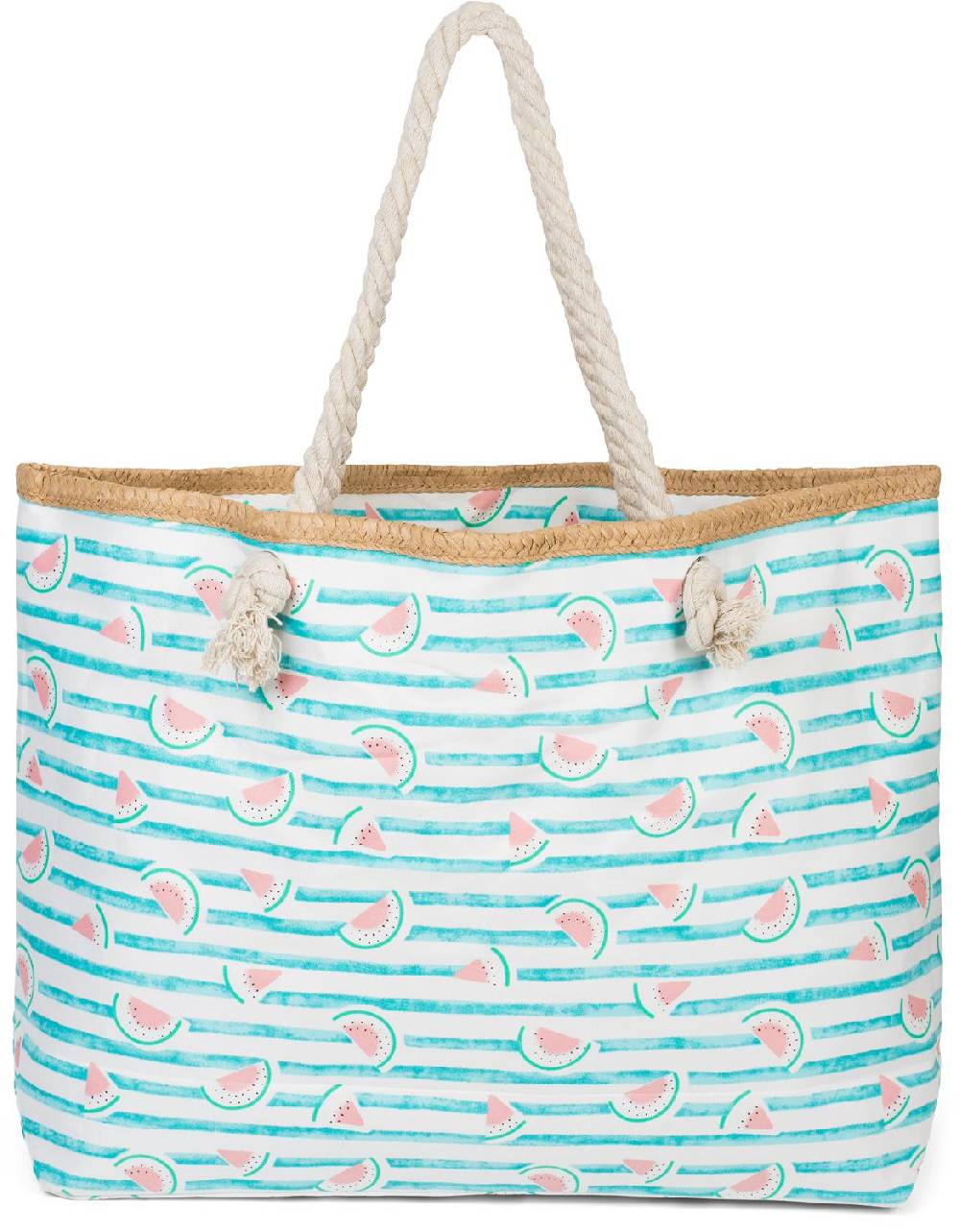 Stylebreaker Strandtasche mit Streifen und Melone Print