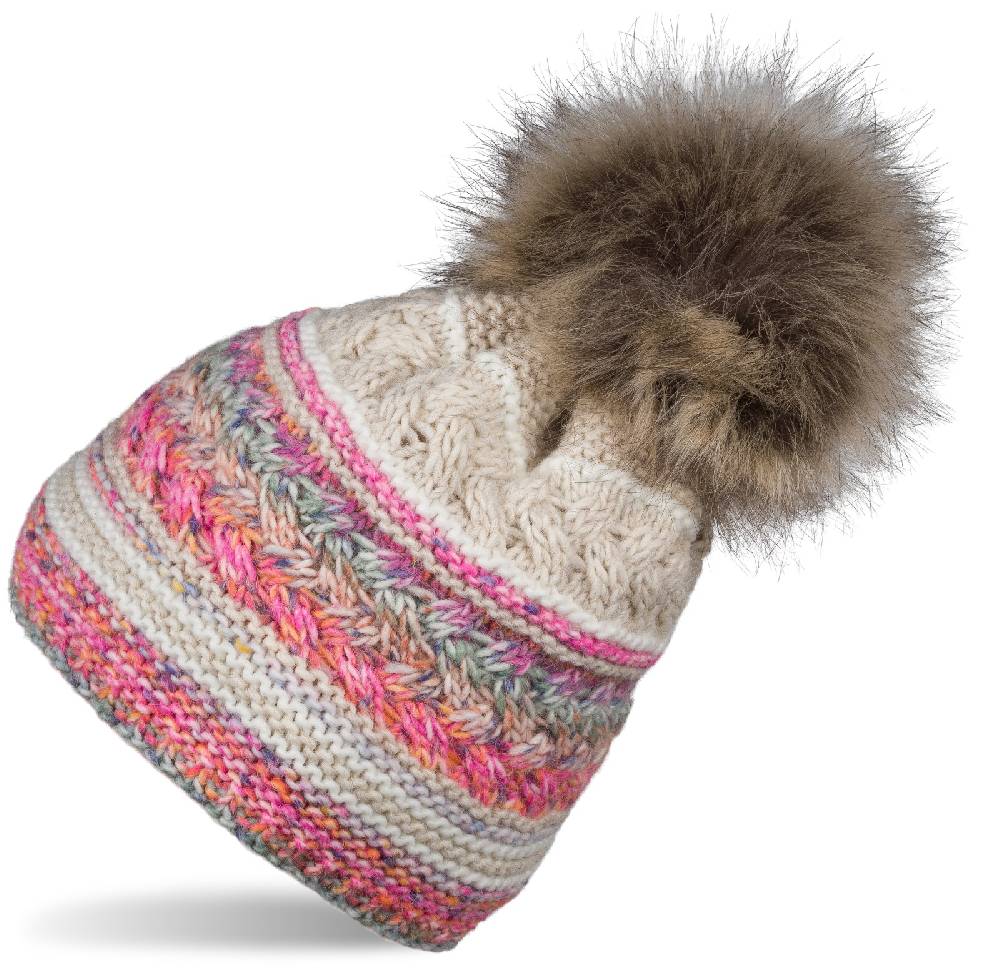 Stylebreaker Strick Bommelmütze mit buntem Mustermix