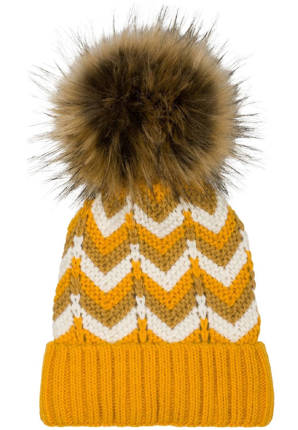Stylebreaker Strick Bommelmütze mit Zick-Zack Muster