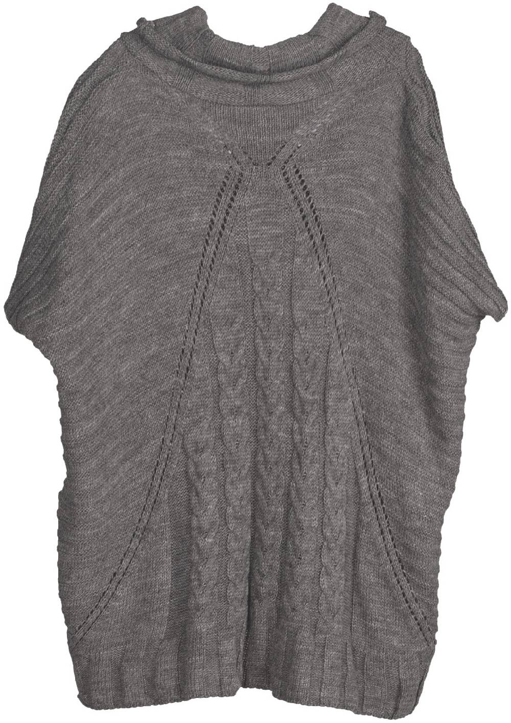 Stylebreaker Strick Poncho mit Zopfmuster Ärmeln und Schalkragen