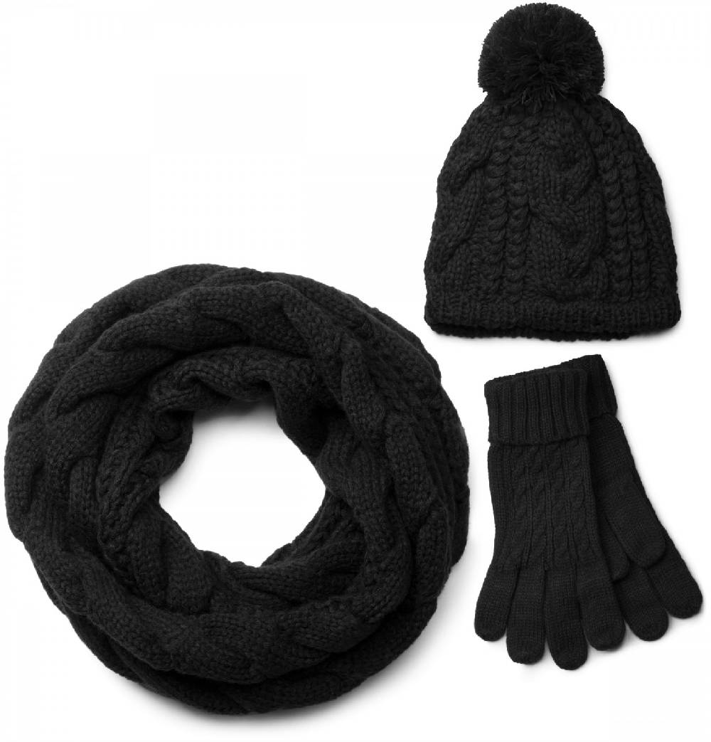 Stylebreaker Strick Schal, Mütze & Handschuh Set mit Zopfmuster