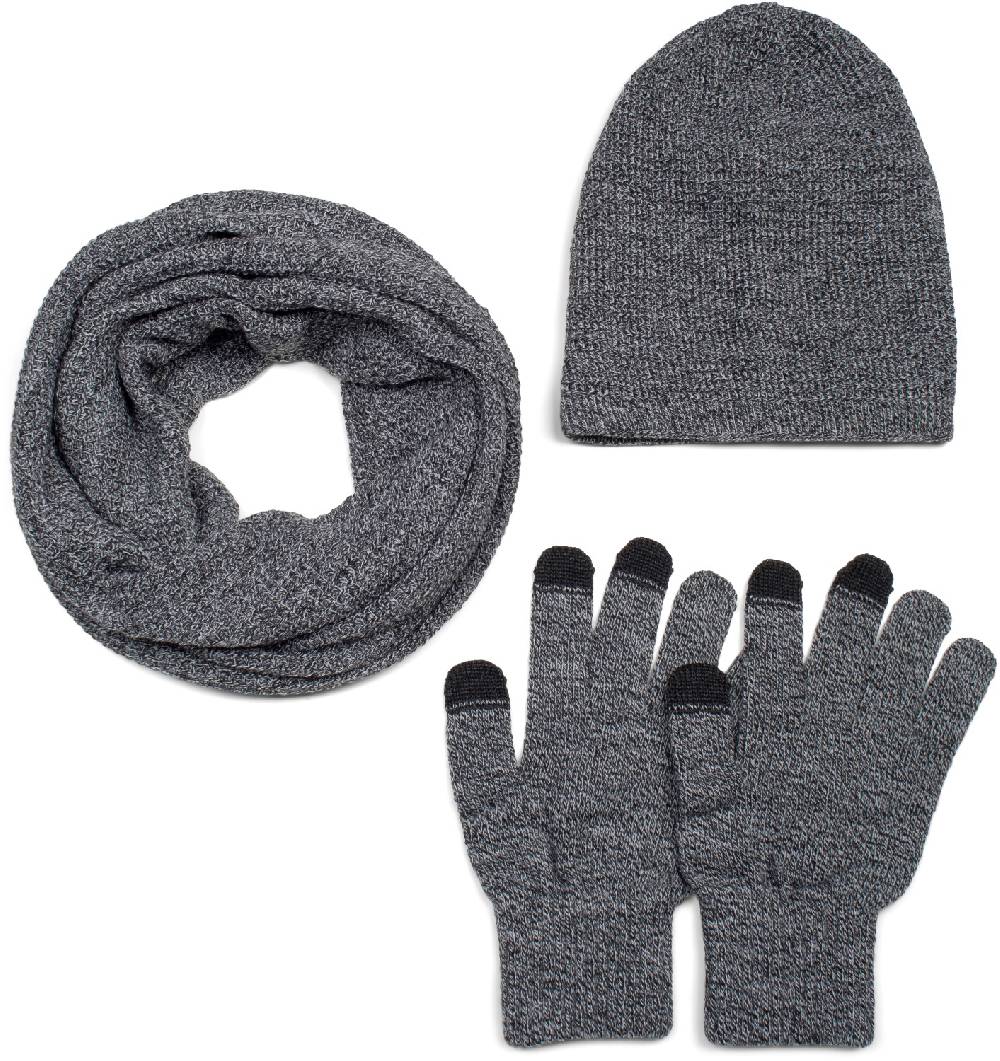 Stylebreaker Strick Schal, Mütze und Handschuh Set mit Karo Muster