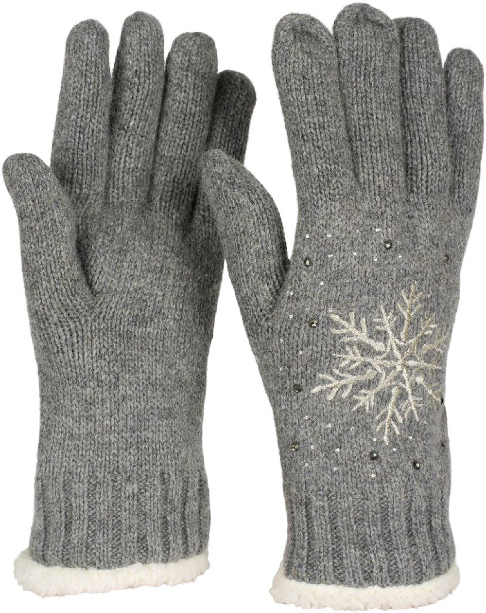 Stylebreaker Strickhandschuhe mit Schneeflocke, Strass und Fleece