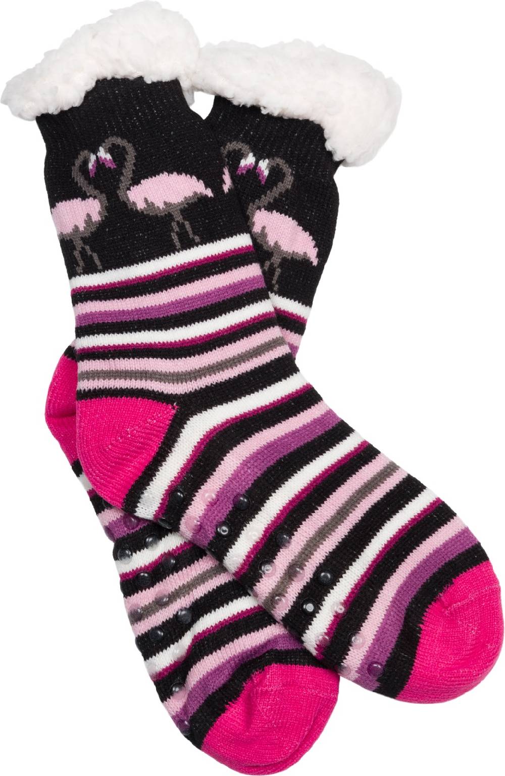 Stylebreaker ABS Kuschelsocken Streifen Flamingo