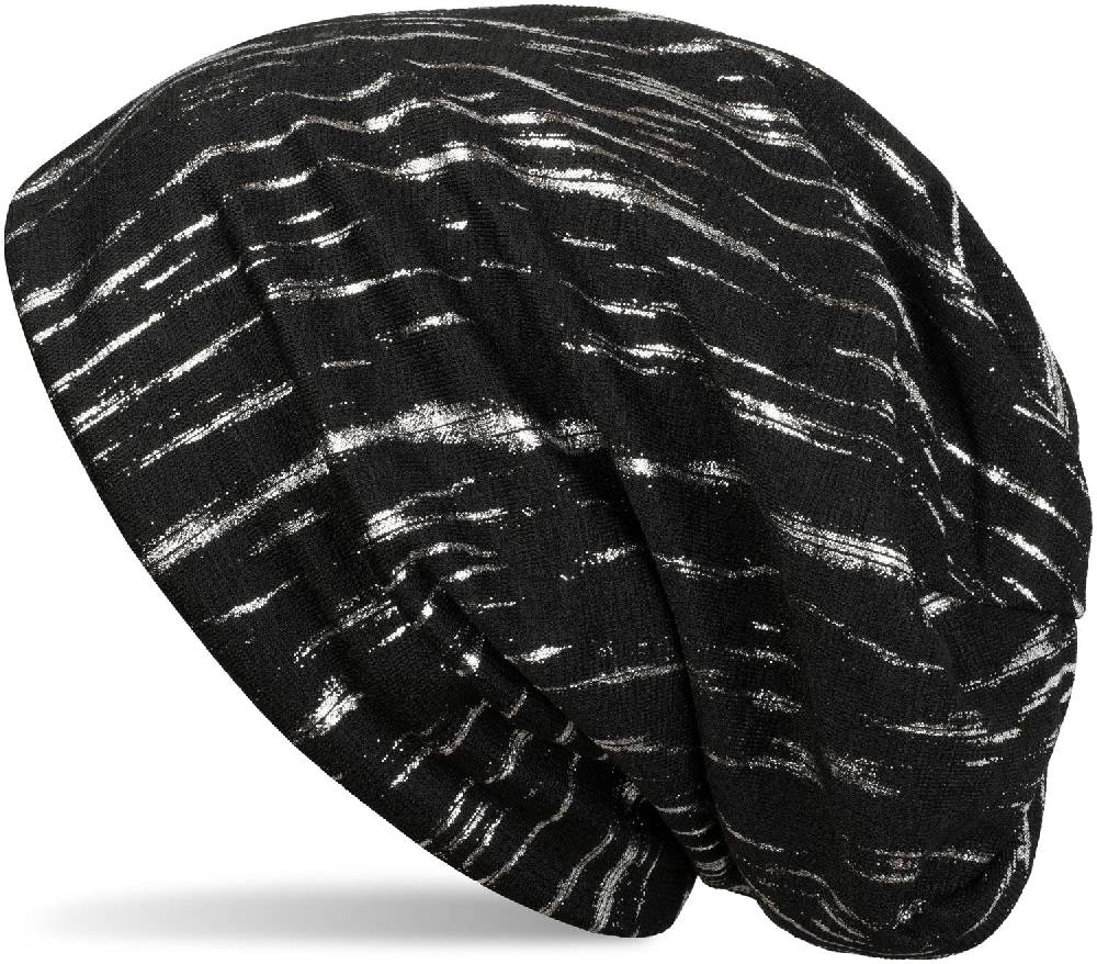 Stylebreaker Beanie mit Metallic Streifen Print
