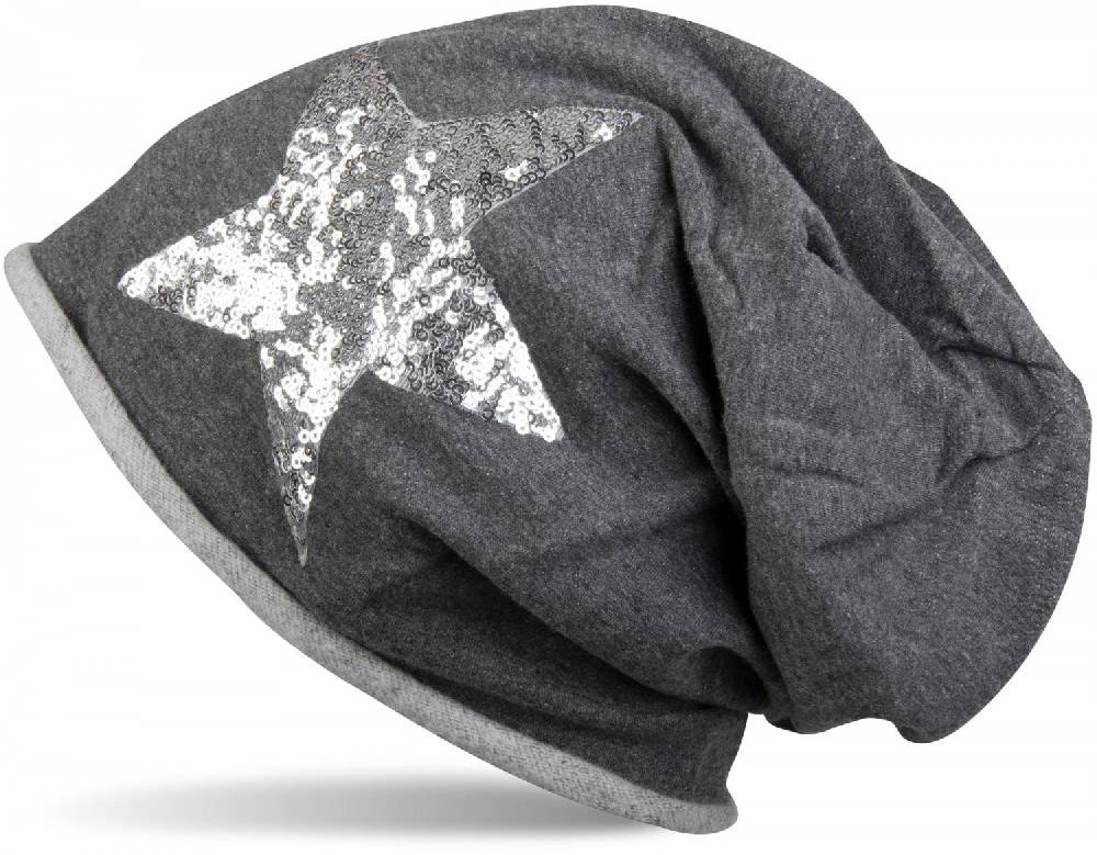 Stylebreaker Beanie mit Pailletten Stern & Rollrand