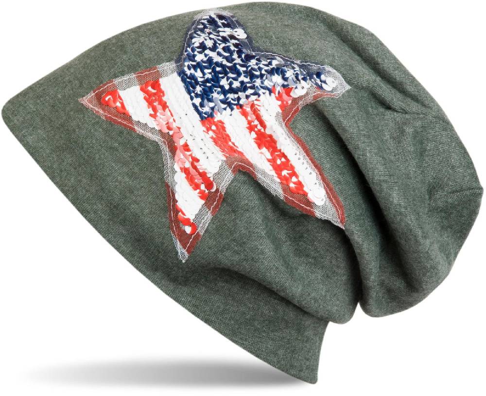 Stylebreaker Beanie mit USA Pailletten Stern
