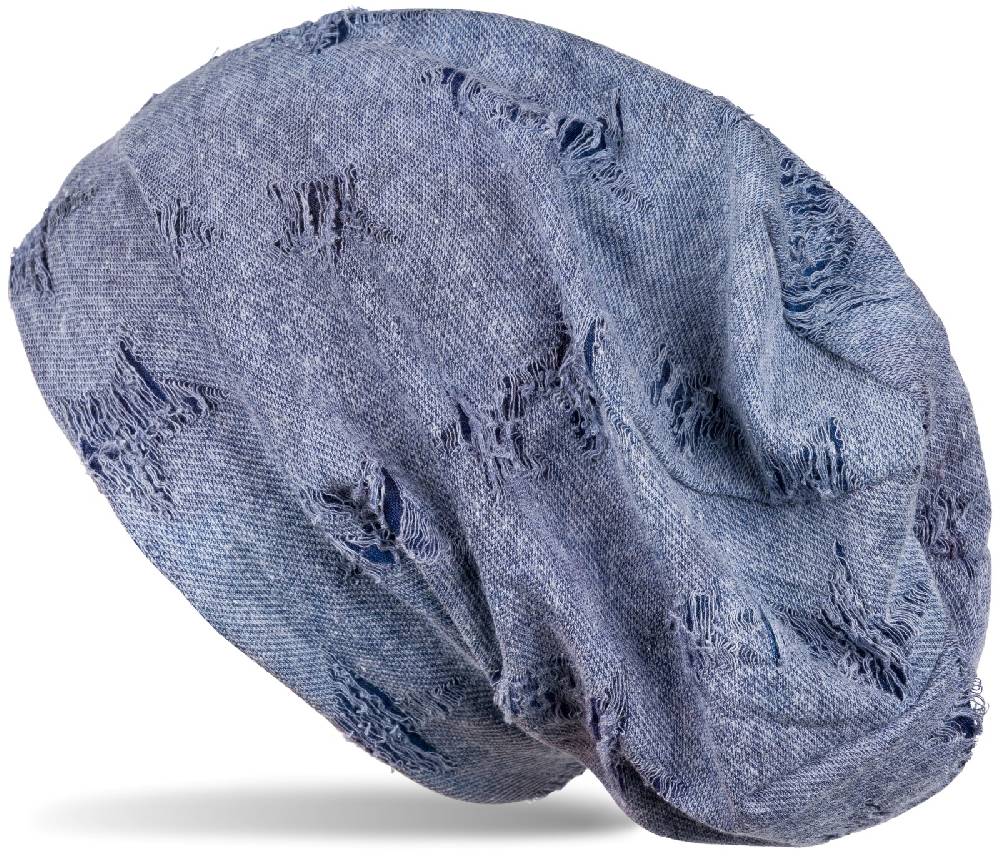 Stylebreaker Beanie Mütze Destroyed Denim Sterne