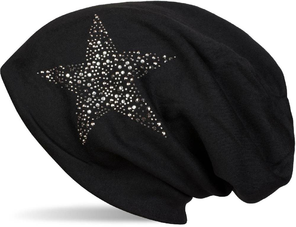 Stylebreaker Beanie Mütze mit Strass Nieten Stern